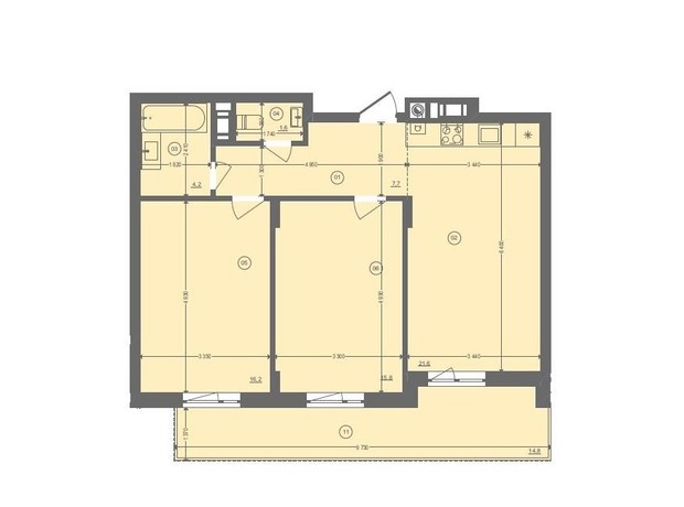 ЖК Етно Дім: планування 2-кімнатної квартири 71.59 м²