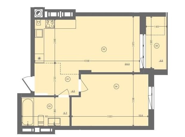 ЖК Етно Дім: планування 1-кімнатної квартири 51.47 м²