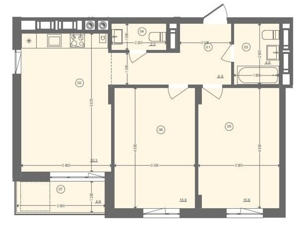 ЖК Етно Дім: планування 2-кімнатної квартири 68.9 м²