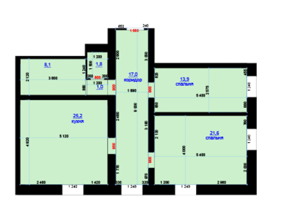 ЖК Княжий: планировка 2-комнатной квартиры 88.46 м²