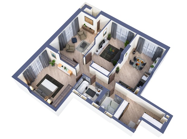 ЖК Greenville Park: планировка 3-комнатной квартиры 107.6 м² ЖК Greenville Park: планировка 3-комнатной квартиры 107.6 м²