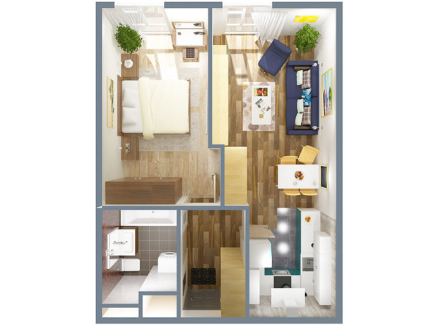 ЖК iHome: планировка 2-комнатной квартиры 43 м²