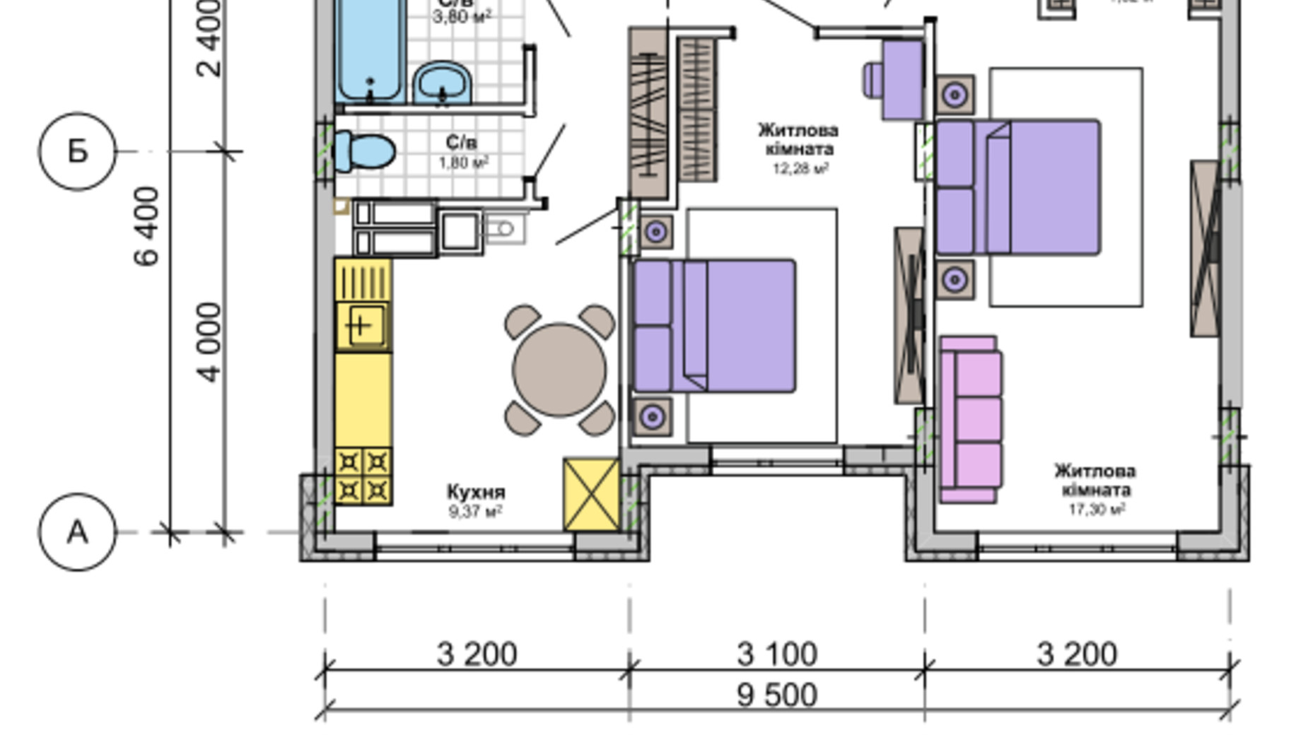 Планування 2-кімнатної квартири в ЖК Orange Park 53.2 м², фото 424049