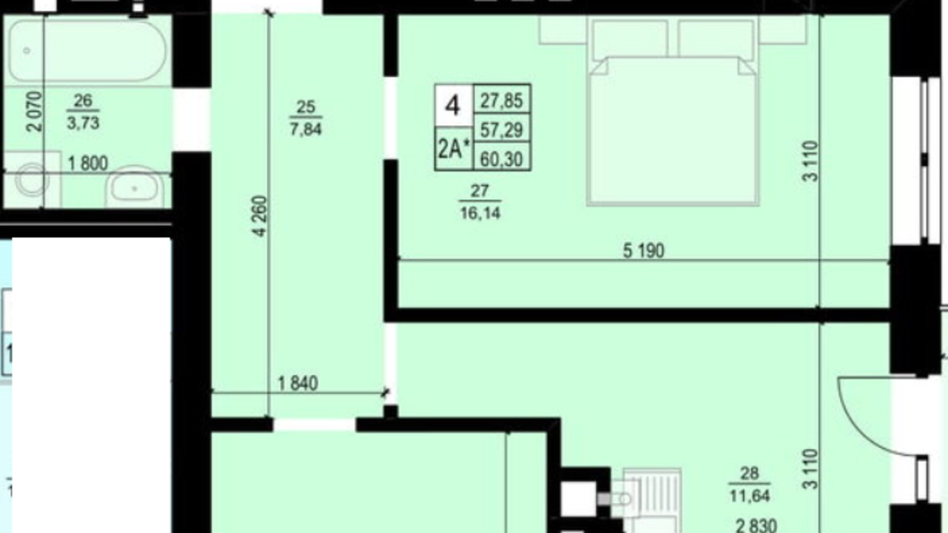 Планування 2-кімнатної квартири в ЖК Святий Антоній 60.3 м², фото 424889