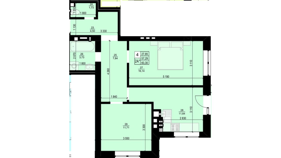 Планування 2-кімнатної квартири в ЖК Святий Антоній 60.3 м², фото 424889