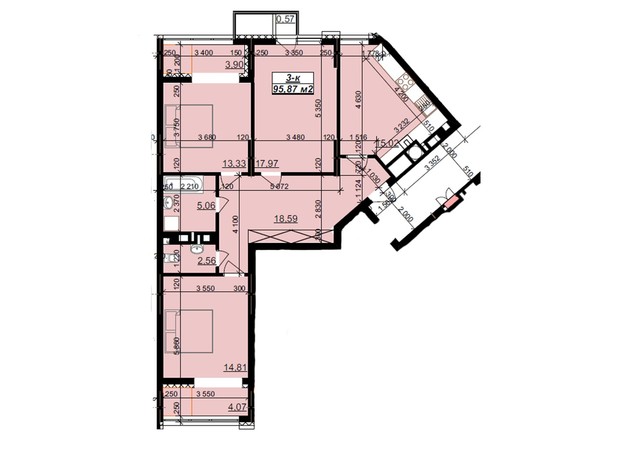 ЖК Millennium: планування 3-кімнатної квартири 95.67 м²