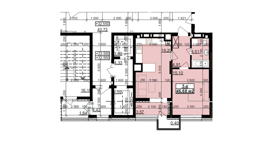 Планування 1-кімнатної квартири в ЖК Millennium 46.68 м², фото 425096