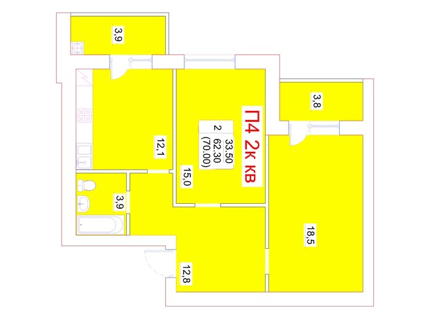 ЖК Мрия: планировка 2-комнатной квартиры 70 м²