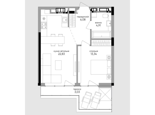 ЖК Park Lake City Aqua: планировка 1-комнатной квартиры 51.53 м²