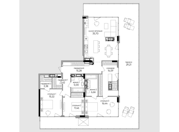 ЖК Park Lake City Aqua: планування 3-кімнатної квартири 152.43 м²