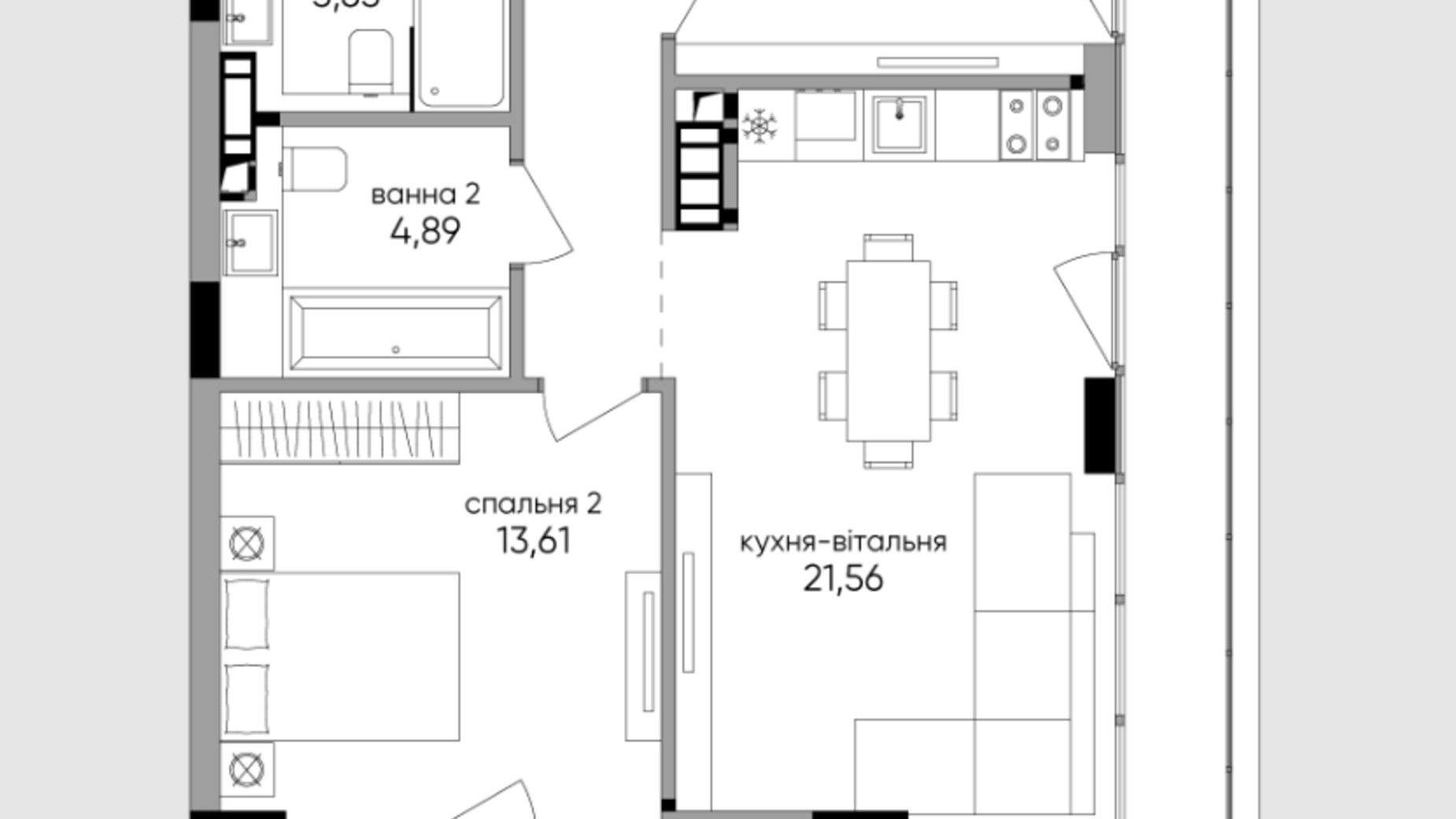 Планировка 2-комнатной квартиры в ЖК Park Lake City Aqua 74.85 м², фото 425868