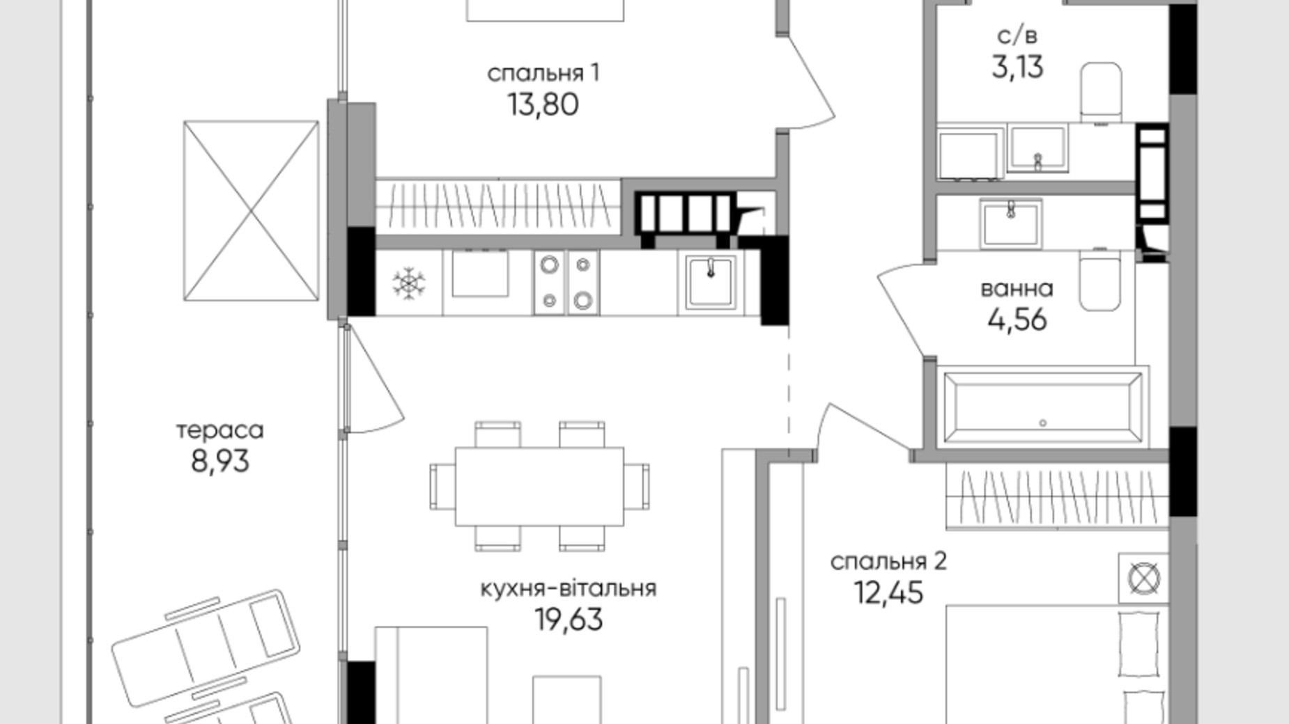 Планировка 2-комнатной квартиры в ЖК Park Lake City Aqua 71.48 м², фото 425869