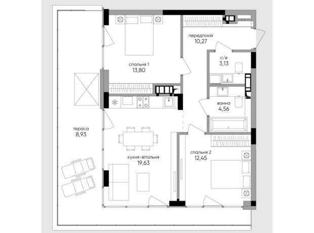 ЖК Park Lake City Aqua: планування 2-кімнатної квартири 71.48 м²