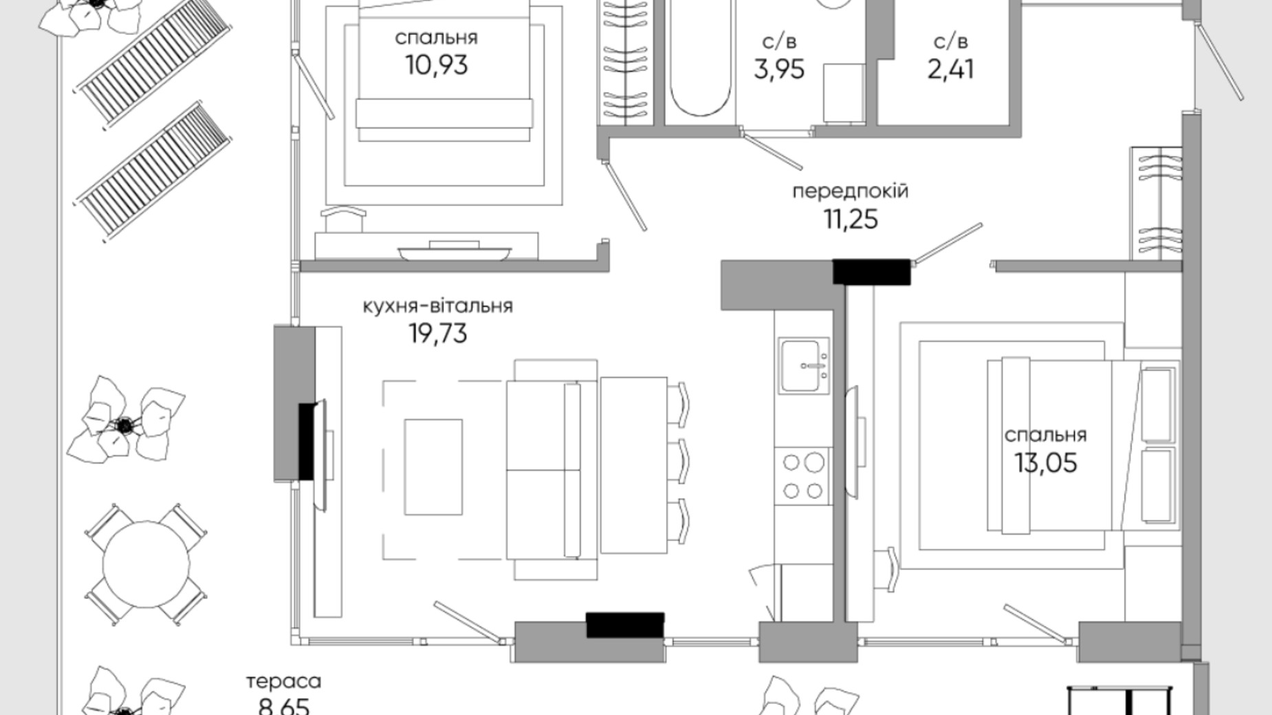 Планировка 2-комнатной квартиры в ЖК Park Lake City Aqua 70.93 м², фото 425870