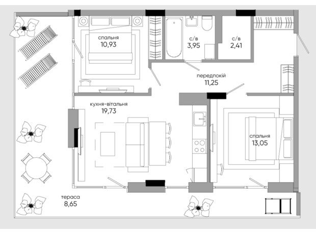 ЖК Park Lake City Aqua: планировка 2-комнатной квартиры 69.97 м²