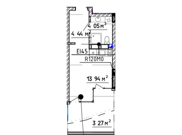 ЖК Sky River 2: планування 1-кімнатної квартири 33.33 м²