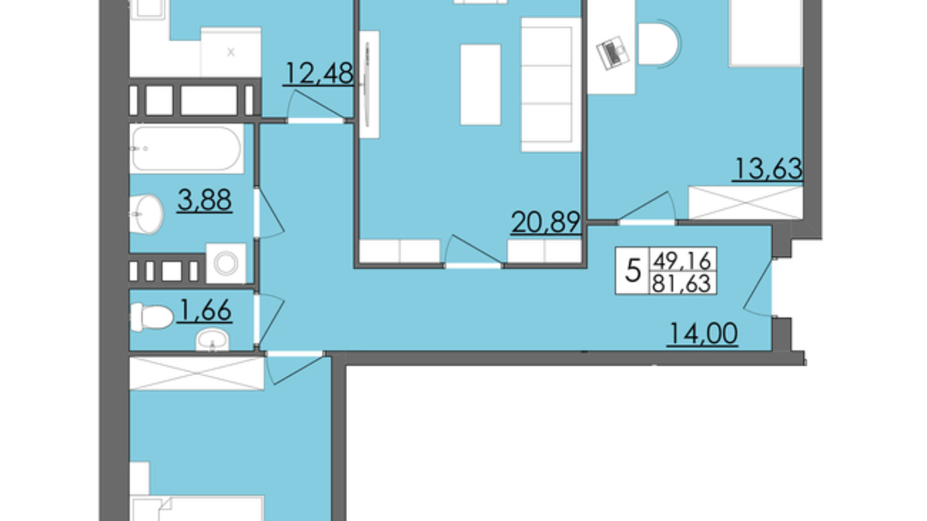 Планировка 3-комнатной квартиры в ЖК Родинна Казка 81.63 м², фото 426039