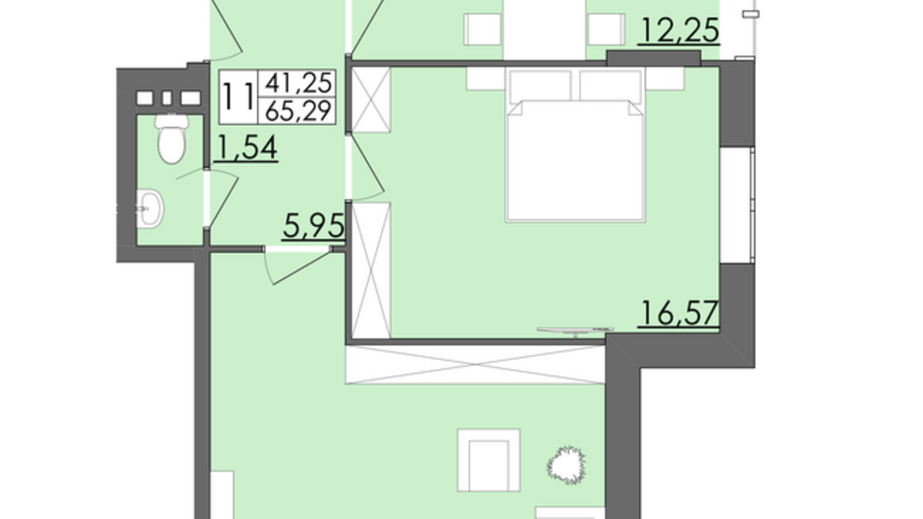 Планировка 2-комнатной квартиры в ЖК Родинна Казка 65.29 м², фото 426040