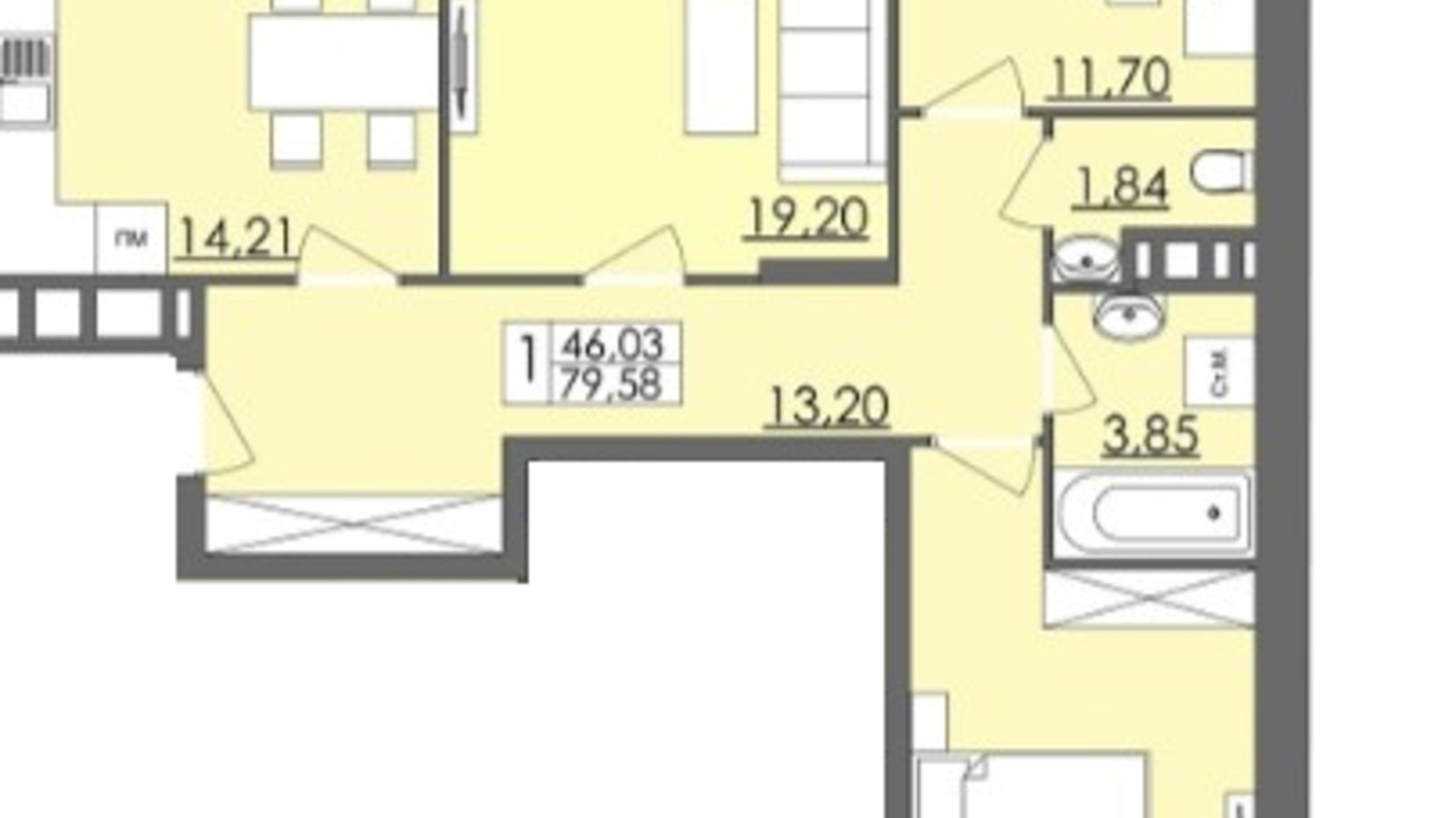 Планування 3-кімнатної квартири в ЖК Родинна Казка 79.58 м², фото 426044