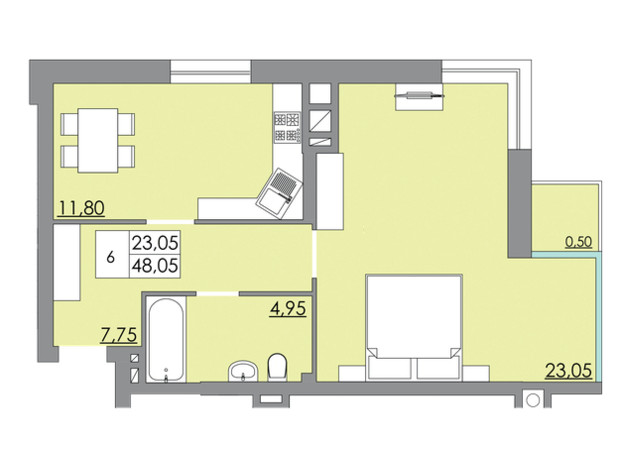 ЖК Панда: планировка 1-комнатной квартиры 47.8 м²