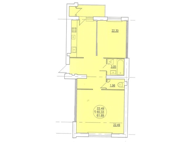 ЖК ул. Самборская, 128/1: планировка 2-комнатной квартиры 61.89 м²