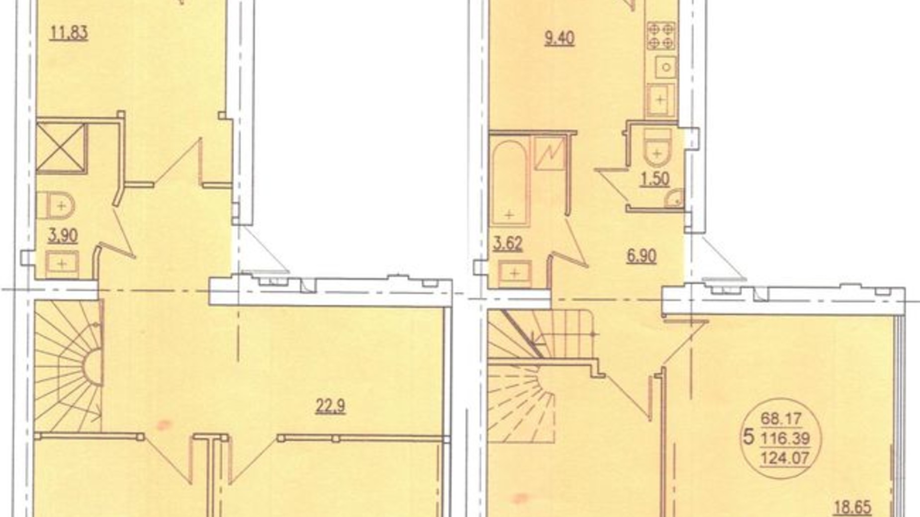 Планировка много­уровневой квартиры в ЖК ул. Самборская, 128/1 124.07 м², фото 426187