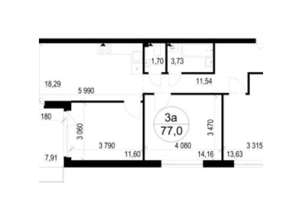 ЖК Гринвуд-3: планировка 3-комнатной квартиры 77 м²