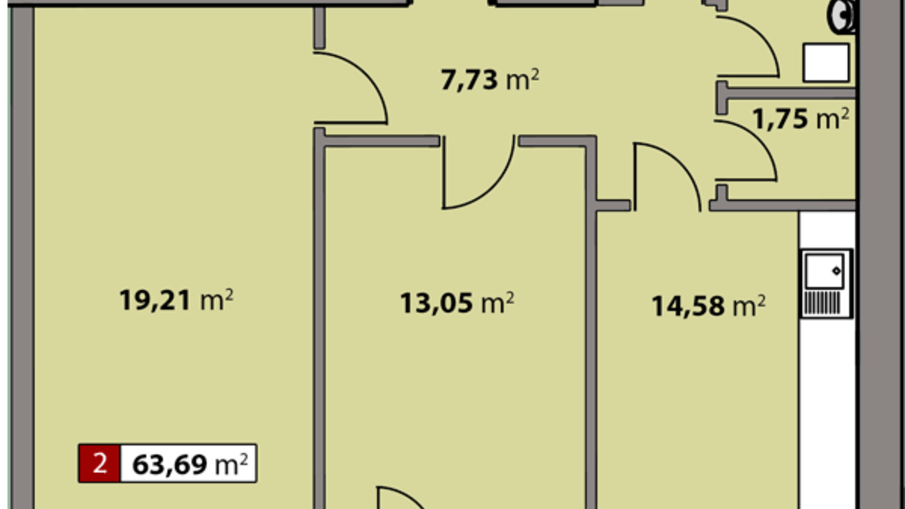 Планировка 2-комнатной квартиры в ЖК Парковый квартал 63.69 м², фото 426804