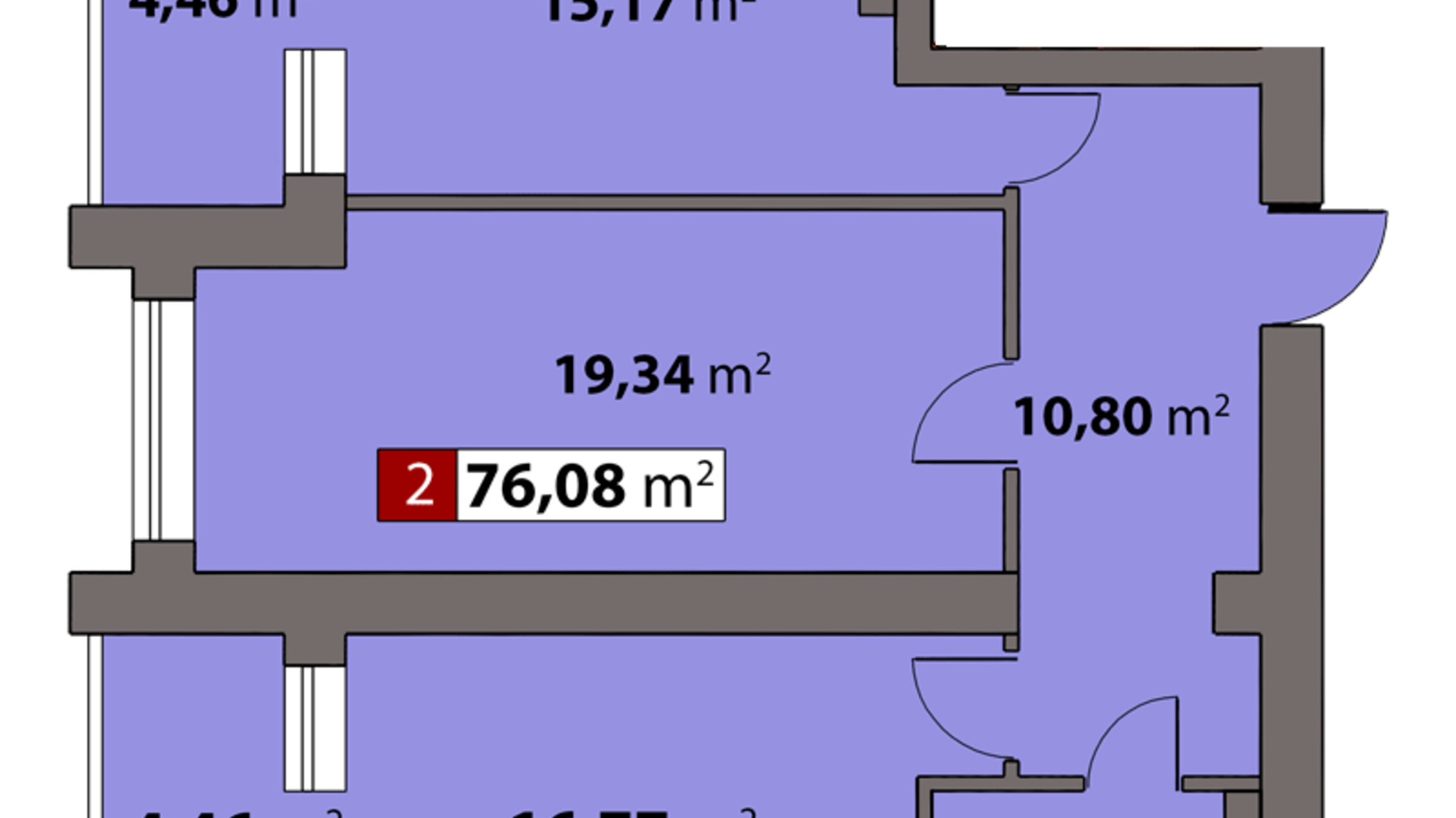 Планировка 2-комнатной квартиры в ЖК Парковый на Днепре 76.08 м², фото 426914