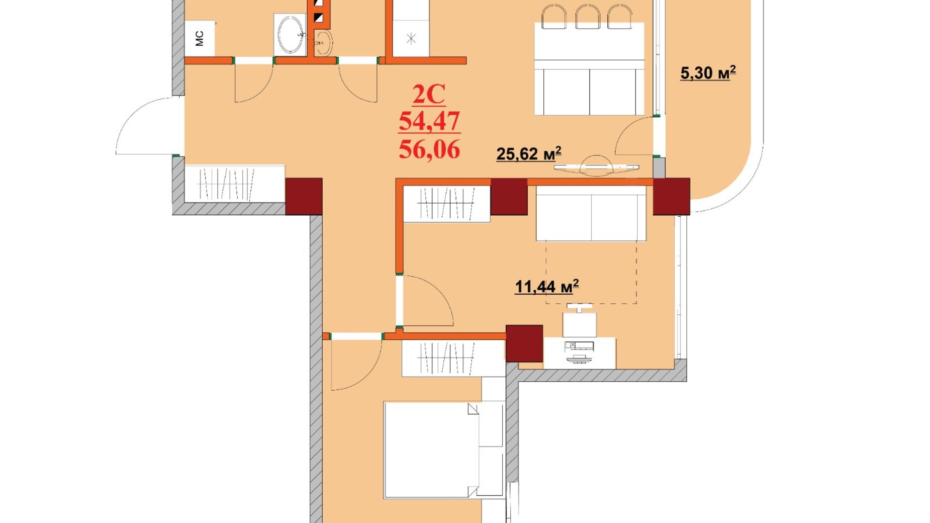 Планування 2-кімнатної квартири в ЖК Provance Home 52 м², фото 426949