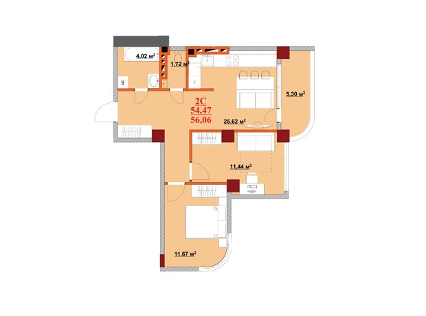 ЖК Provance Home: планировка 2-комнатной квартиры 52 м²