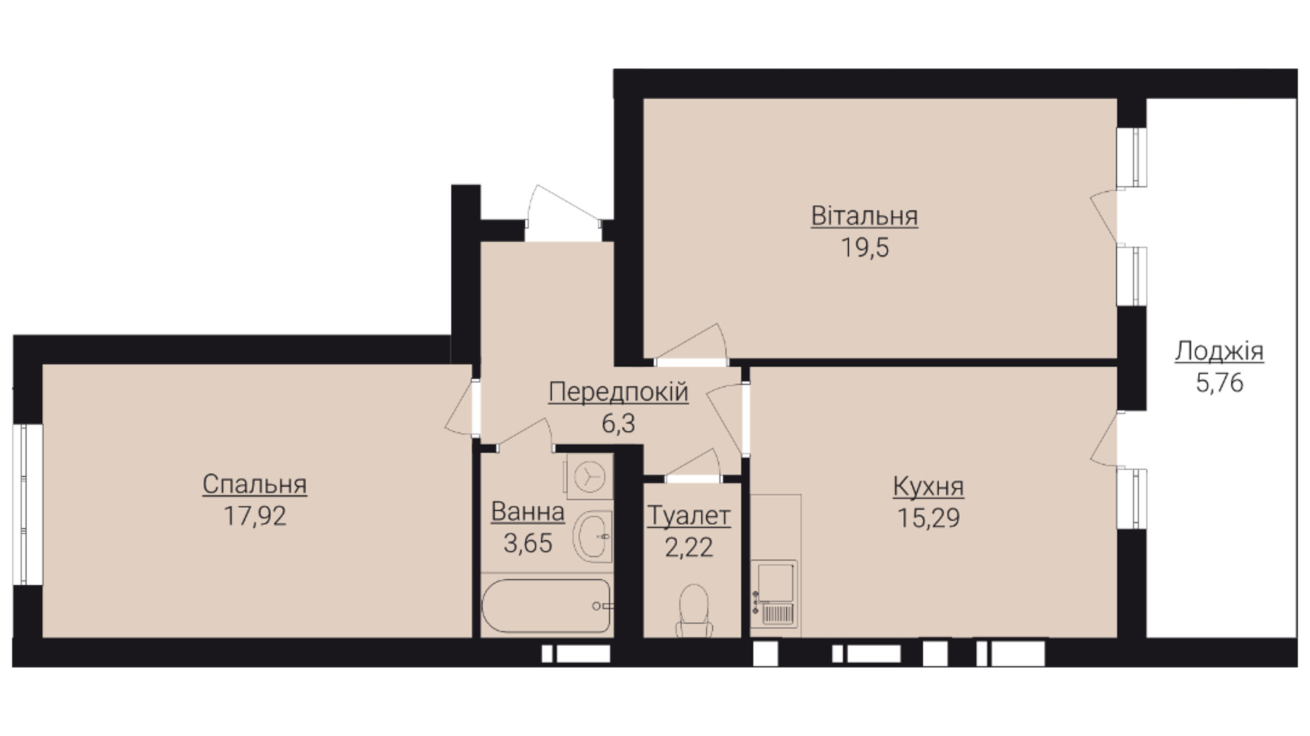 Планування 2-кімнатної квартири в ЖК Гостомель Residence 72.7 м², фото 427402