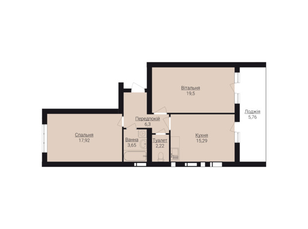 ЖК Гостомель Residence: планировка 2-комнатной квартиры 72.7 м²