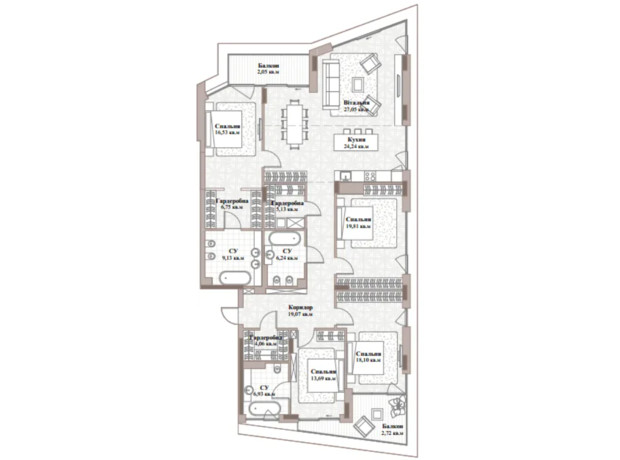 ЖК Park Lake City Vita: планировка 5-комнатной квартиры 181.51 м²