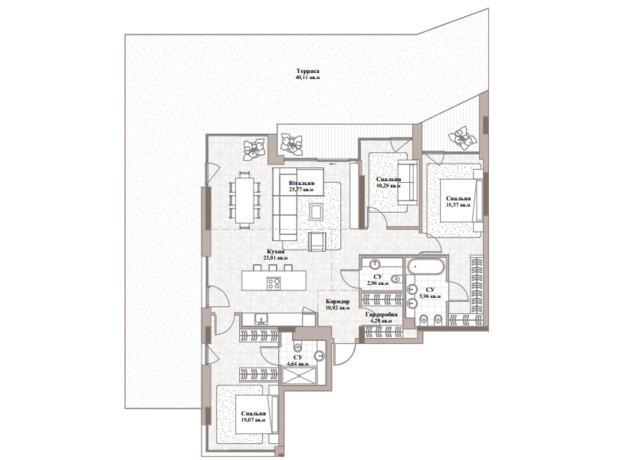 ЖК Park Lake City Vita: планування 4-кімнатної квартири 165.6 м²