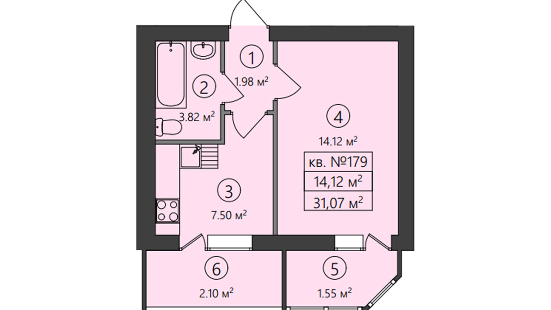 Планировка 1-комнатной квартиры в ЖК Family-2 31.07 м², фото 428734