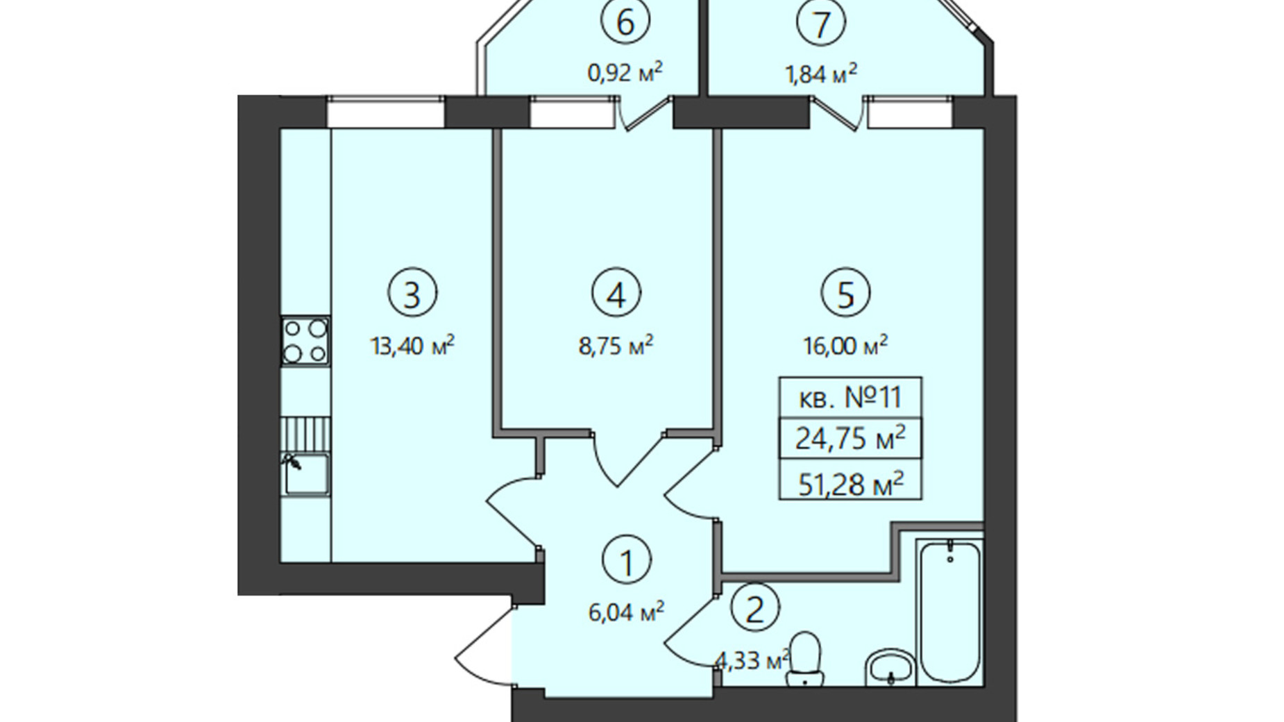 Планировка 2-комнатной квартиры в ЖК Family-2 51.28 м², фото 428738