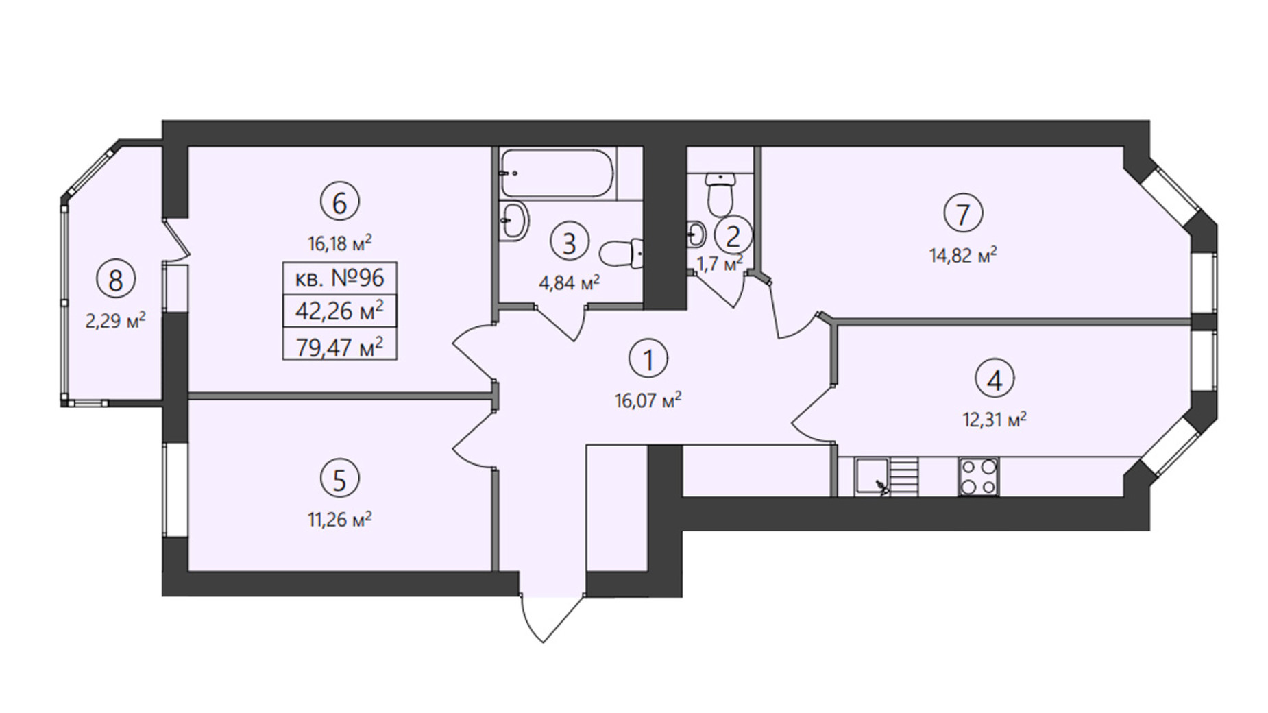 Планировка 2-комнатной квартиры в ЖК Family-2 77.74 м², фото 428739