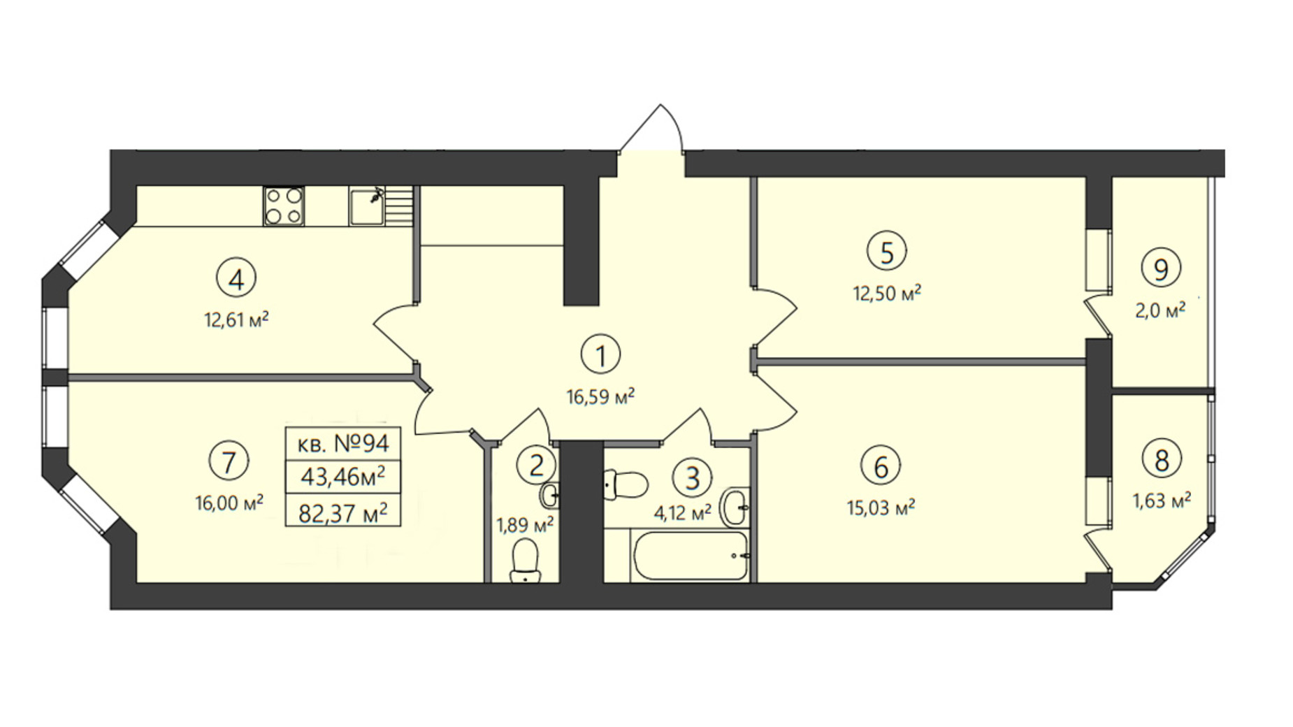 Планировка 3-комнатной квартиры в ЖК Family-2 83.37 м², фото 428741