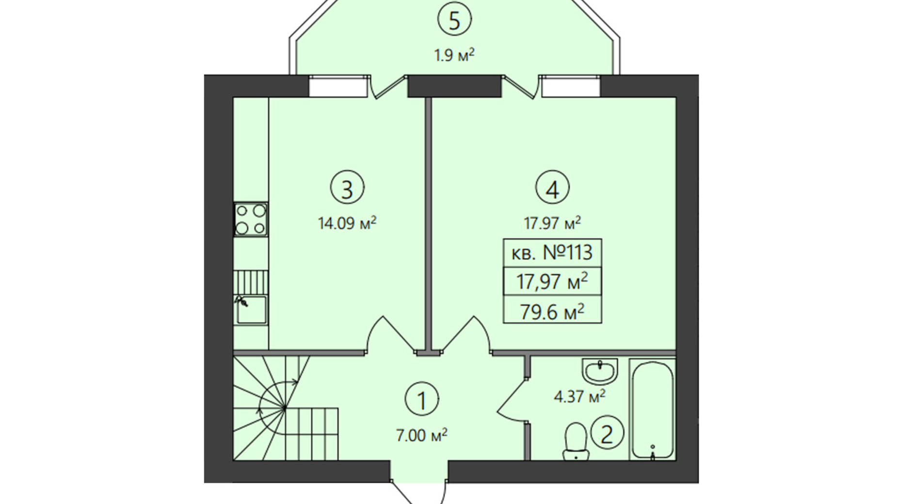 Планування багато­рівневої квартири в ЖК Family-2 79.6 м², фото 428743