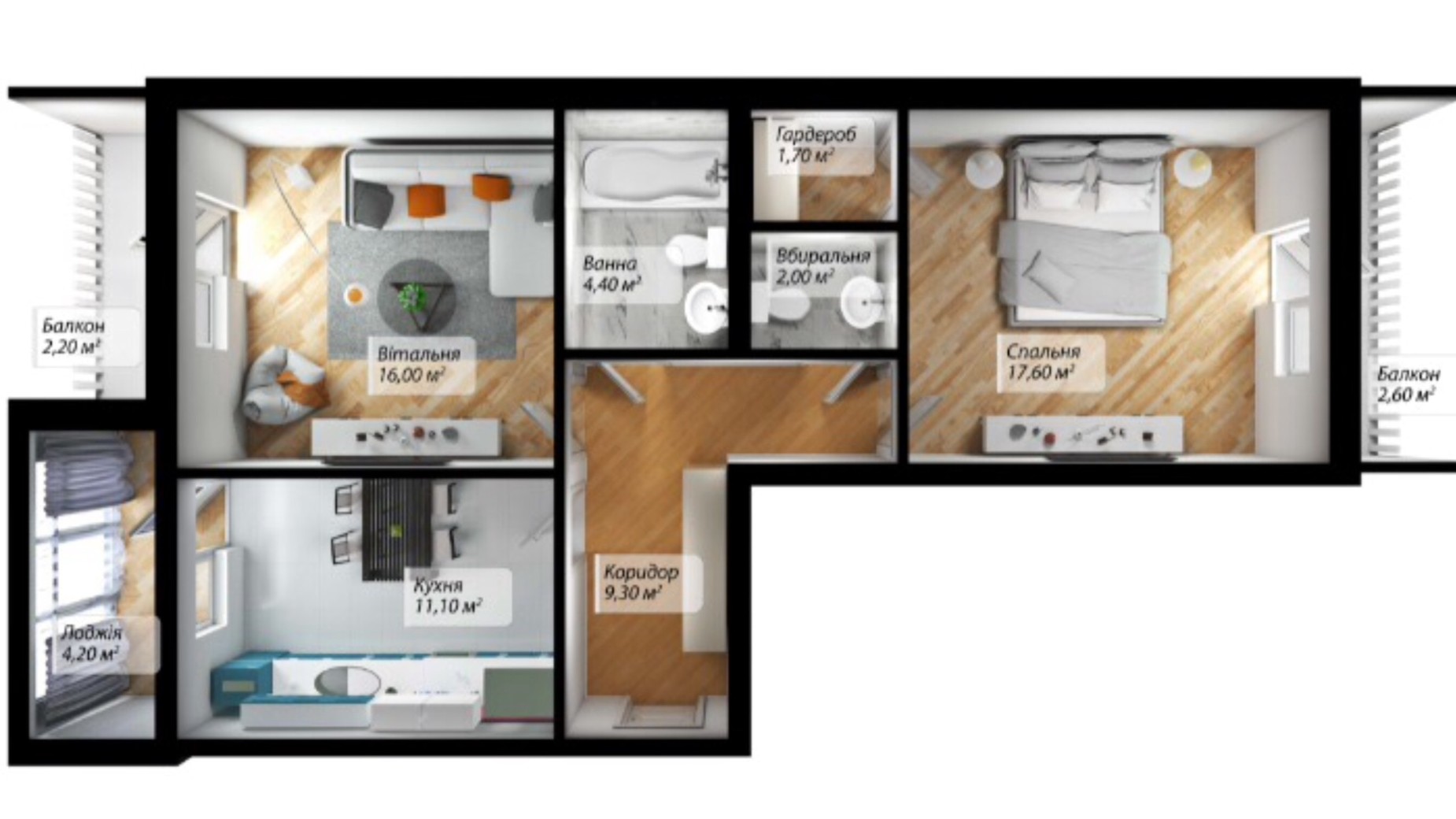 Планировка 2-комнатной квартиры в ЖК Senator 71.1 м², фото 428982
