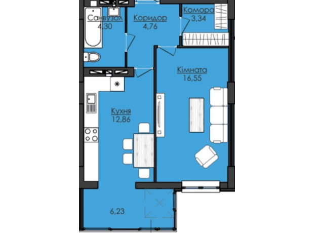 ЖК R2 residence: планировка 1-комнатной квартиры 48 м²