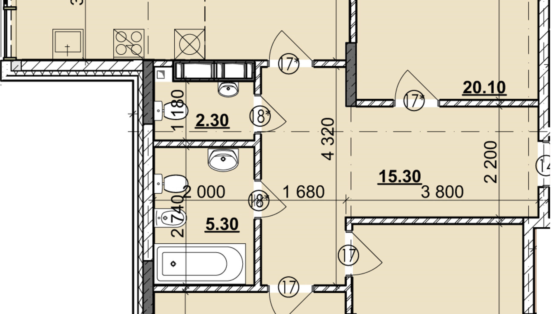 Планування 4-кімнатної квартири в Мікрорайон Зоряний 127.1 м², фото 429854