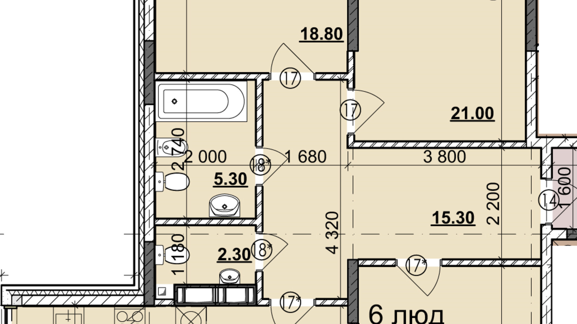 Планування 4-кімнатної квартири в Мікрорайон Зоряний 128.2 м², фото 429909