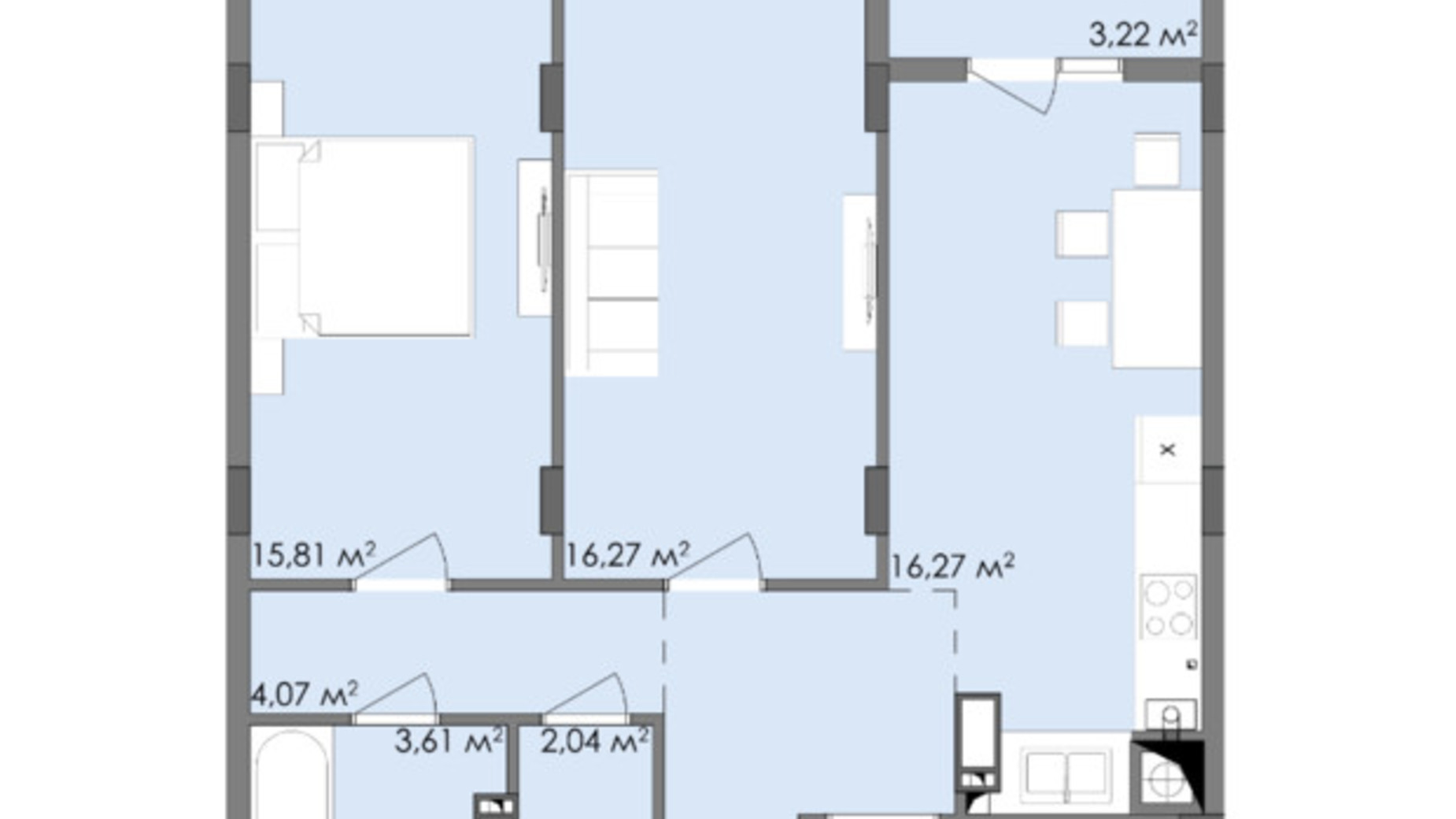 Планировка 2-комнатной квартиры в ЖК Стожары 67.9 м², фото 430182