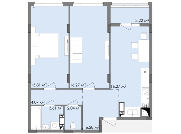 ЖК Стожары: планировка 2-комнатной квартиры 67.9 м²