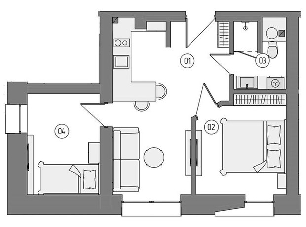 Апарт-готель Uzhhorod: планировка 2-комнатной квартиры 45 м²
