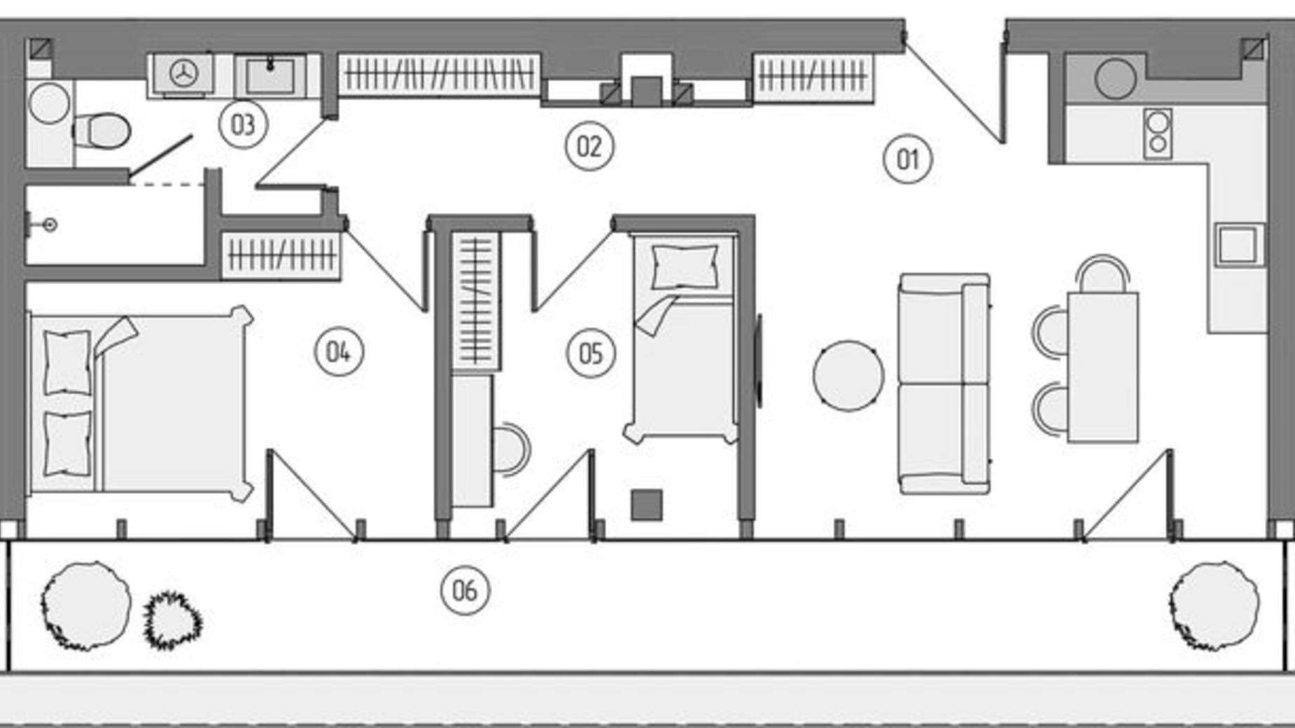 Планування 2-кімнатної квартири в Апарт-готель Uzhhorod 60.7 м², фото 430403