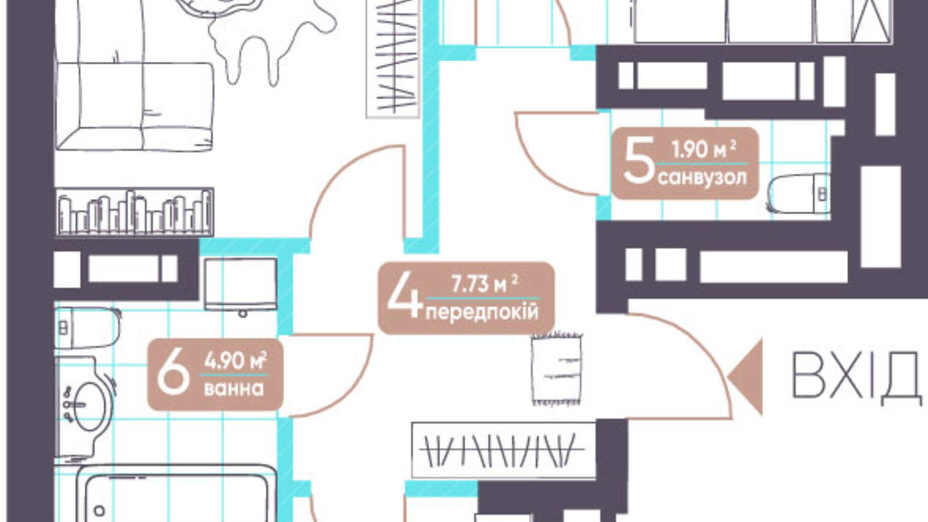 Планировка 2-комнатной квартиры в ЖК Теремки 72.12 м², фото 430418