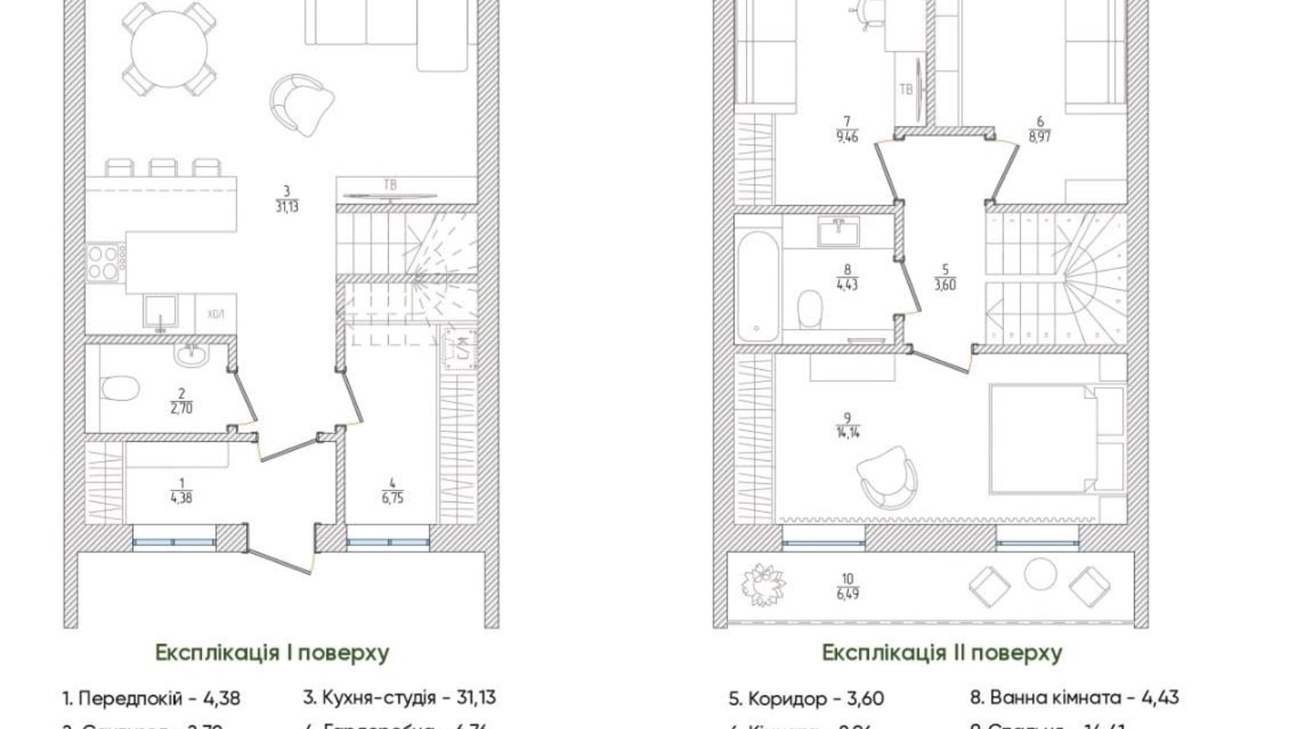 Планування таунхауса в КМ Prydesennya Eco Village 92.6 м², фото 430422